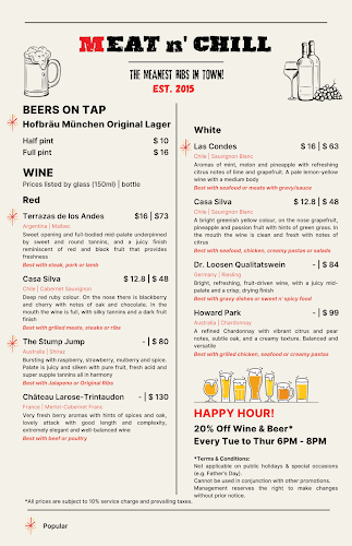 Opinii despre Meat n' Chill • Steak n' Ribs Restaurant în Singapore - Hospitality and gastronomy